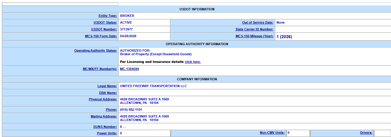 United Freeway Transportation FMCSA