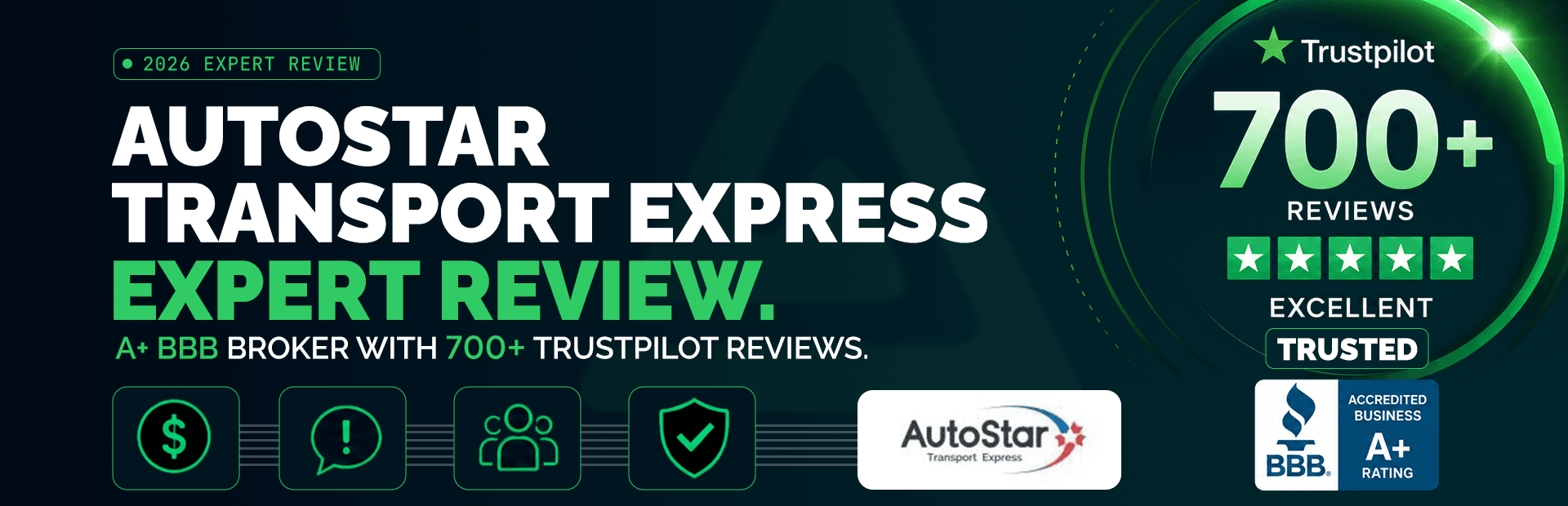 AutoStar Transport Express Reviews 2026: B+ BBB Rating, 4.6-Star Trustpilot Score, and 19 Years in Business